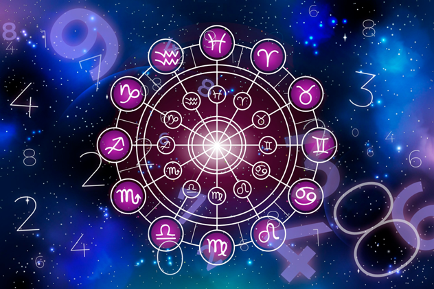 Detailed astrology birth chart showing planetary positions, zodiac signs, and house placements